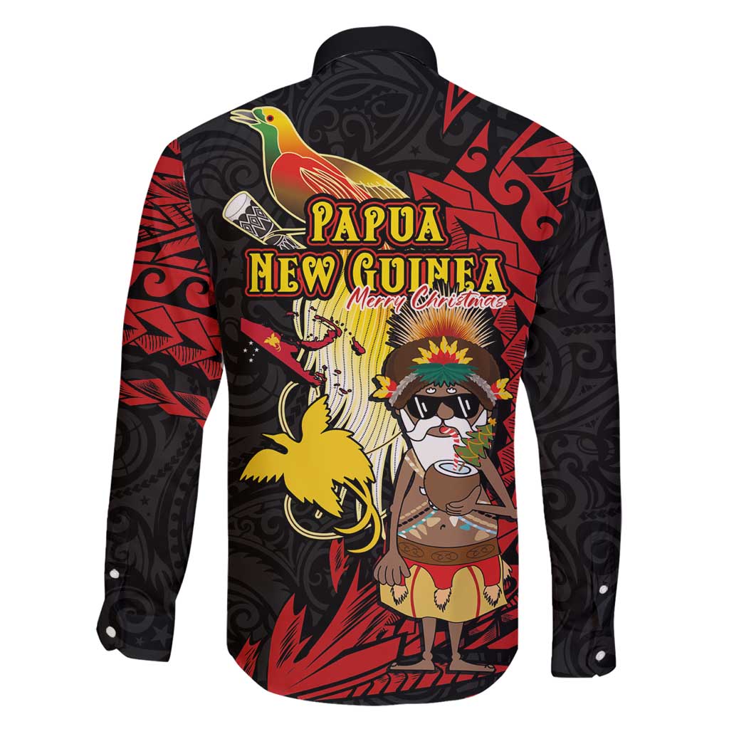 Papua New Guinea Christmas Family Matching Long Sleeve Bodycon Dress and Hawaiian Shirt Funny Melanesian Santa with Bird-of-paradise Tribal Style - Polynesian Pride