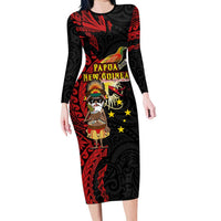 Papua New Guinea Christmas Family Matching Long Sleeve Bodycon Dress and Hawaiian Shirt Funny Melanesian Santa with Bird-of-paradise Tribal Style - Polynesian Pride