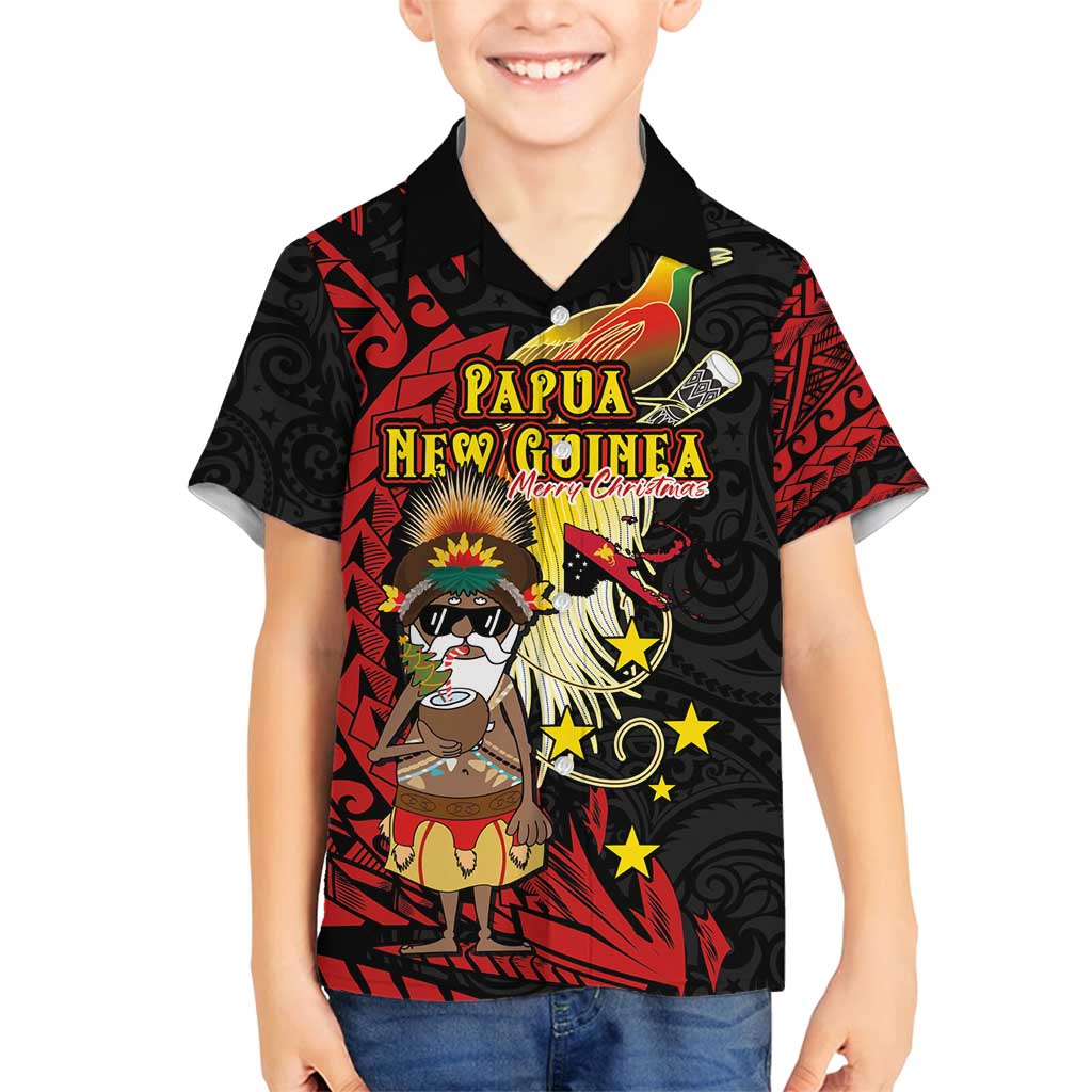 Papua New Guinea Christmas Family Matching Long Sleeve Bodycon Dress and Hawaiian Shirt Funny Melanesian Santa with Bird-of-paradise Tribal Style - Polynesian Pride