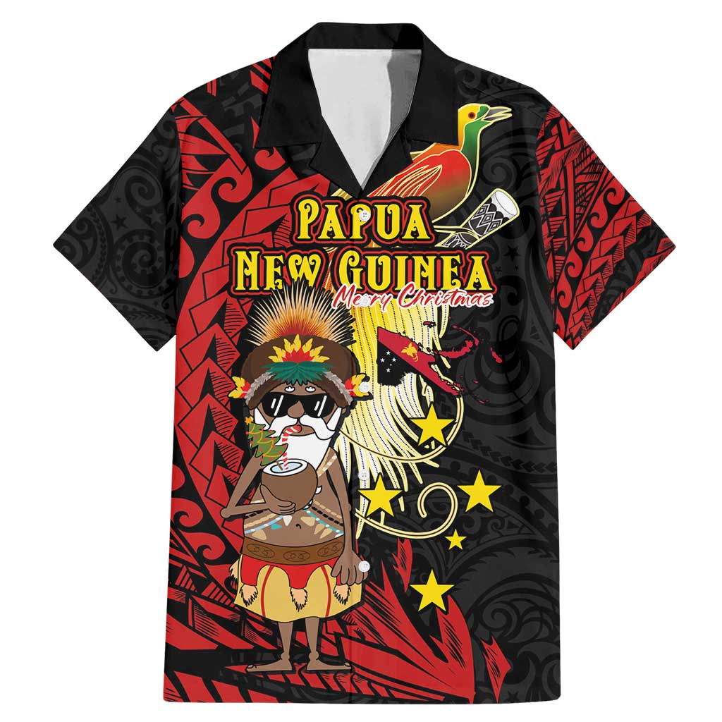 Papua New Guinea Christmas Family Matching Mermaid Dress and Hawaiian Shirt Funny Melanesian Santa with Bird-of-paradise Tribal Style - Polynesian Pride