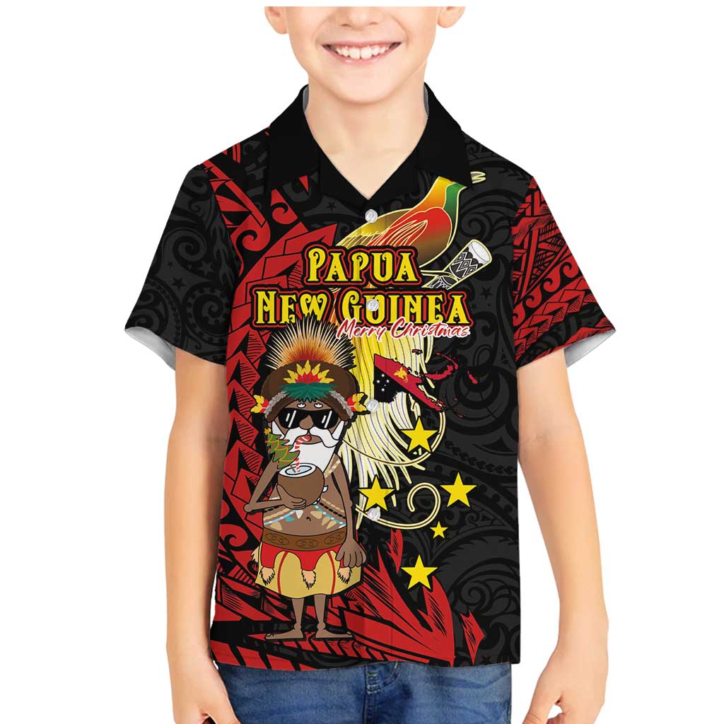 Papua New Guinea Christmas Family Matching Mermaid Dress and Hawaiian Shirt Funny Melanesian Santa with Bird-of-paradise Tribal Style - Polynesian Pride