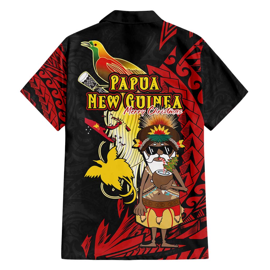 Papua New Guinea Christmas Family Matching Off Shoulder Short Dress and Hawaiian Shirt Funny Melanesian Santa with Bird-of-paradise Tribal Style - Polynesian Pride