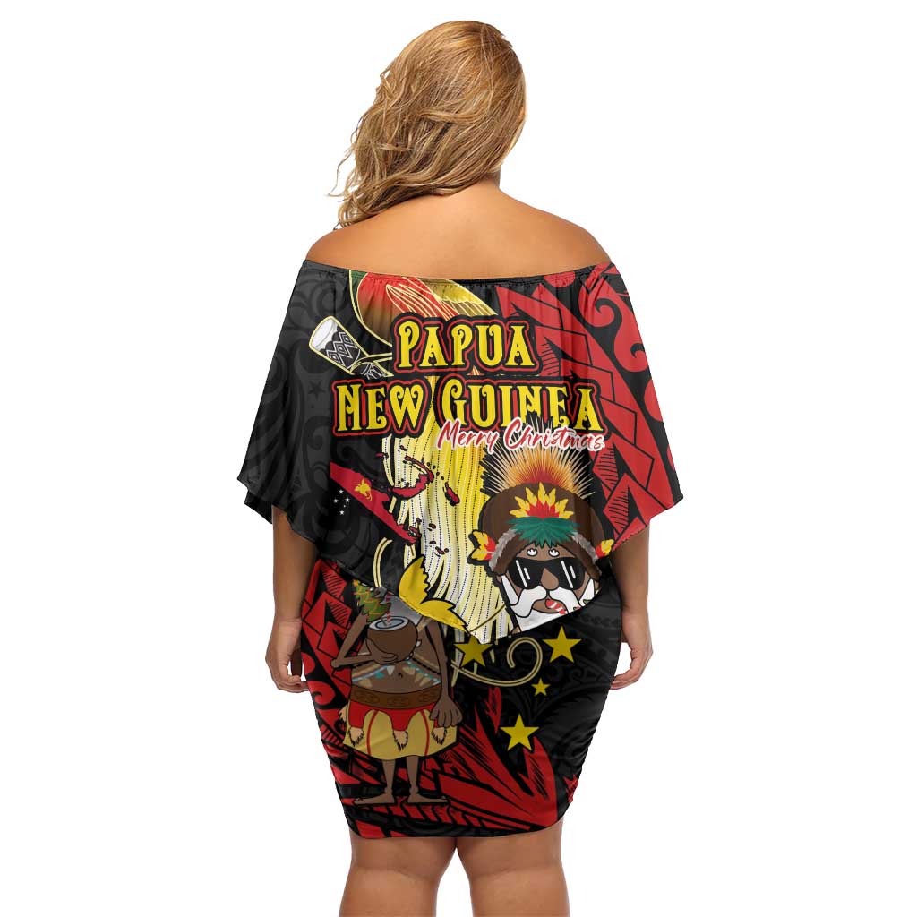 Papua New Guinea Christmas Family Matching Off Shoulder Short Dress and Hawaiian Shirt Funny Melanesian Santa with Bird-of-paradise Tribal Style - Polynesian Pride