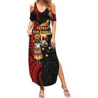 Papua New Guinea Christmas Family Matching Summer Maxi Dress and Hawaiian Shirt Funny Melanesian Santa with Bird-of-paradise Tribal Style - Polynesian Pride