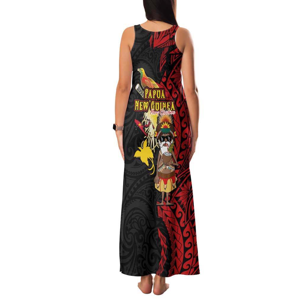 Papua New Guinea Christmas Family Matching Tank Maxi Dress and Hawaiian Shirt Funny Melanesian Santa with Bird-of-paradise Tribal Style - Polynesian Pride
