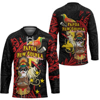 Papua New Guinea Christmas Hockey Jersey Funny Melanesian Santa with Bird-of-paradise Tribal Style - Polynesian Pride