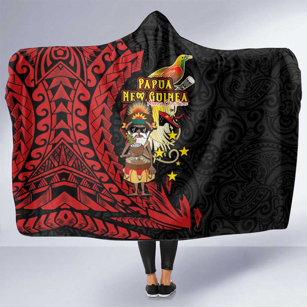 Papua New Guinea Christmas Hooded Blanket Funny Melanesian Santa with Bird-of-paradise Tribal Style - Polynesian Pride