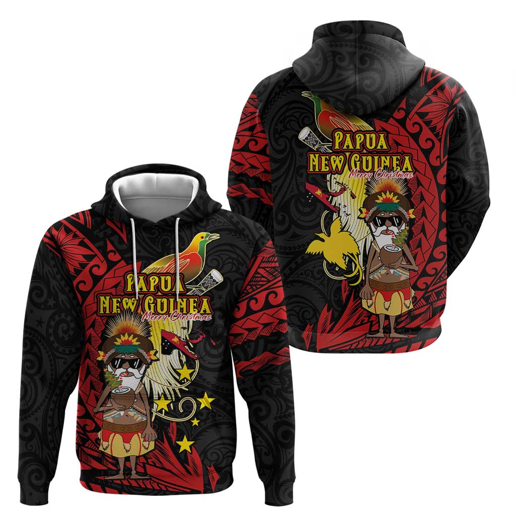 Papua New Guinea Christmas Hoodie Funny Melanesian Santa with Bird-of-paradise Tribal Style - Polynesian Pride