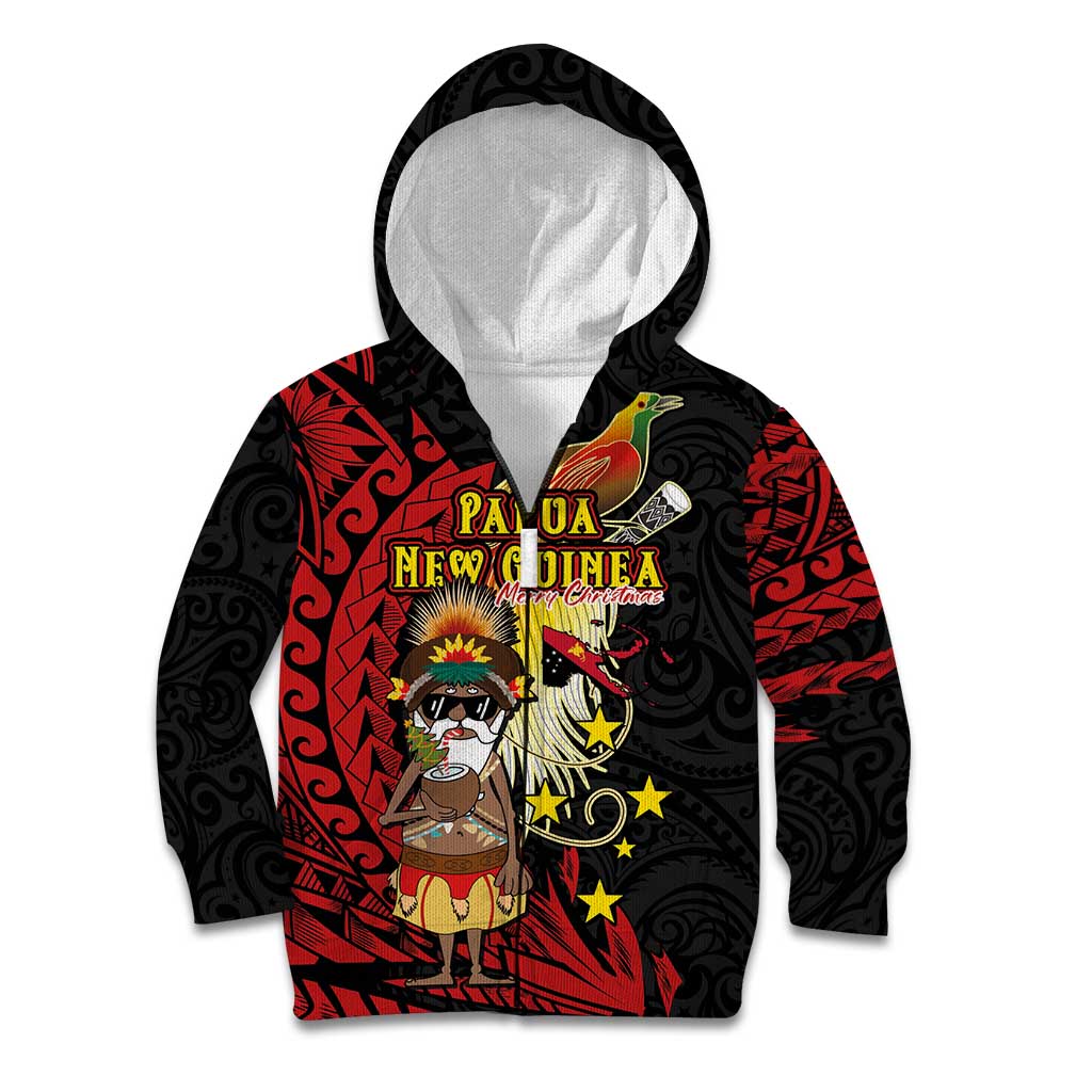 Papua New Guinea Christmas Kid Hoodie Funny Melanesian Santa with Bird-of-paradise Tribal Style - Polynesian Pride
