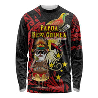 Papua New Guinea Christmas Long Sleeve Shirt Funny Melanesian Santa with Bird-of-paradise Tribal Style - Polynesian Pride