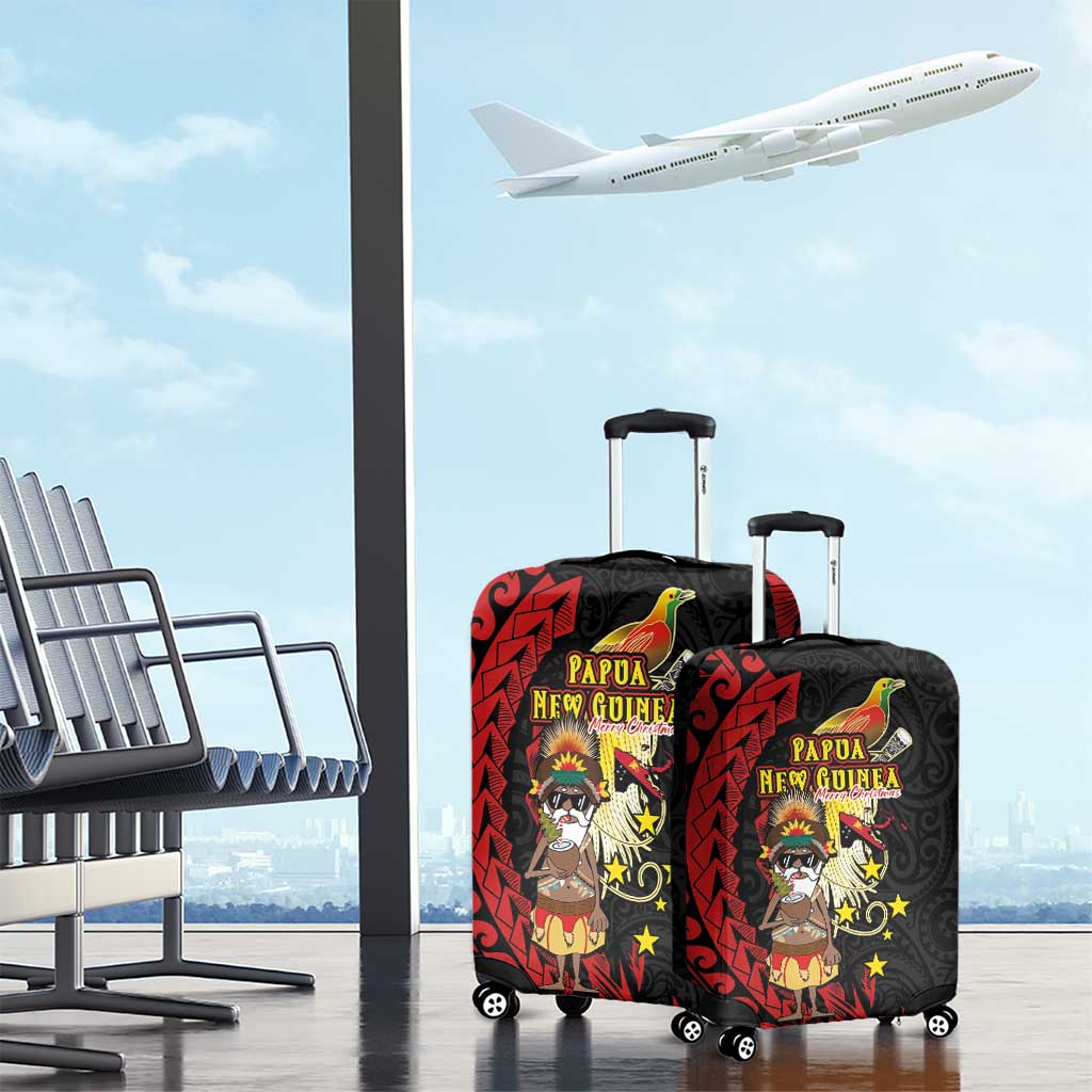 Papua New Guinea Christmas Luggage Cover Funny Melanesian Santa with Bird-of-paradise Tribal Style LT03 - Polynesian Pride