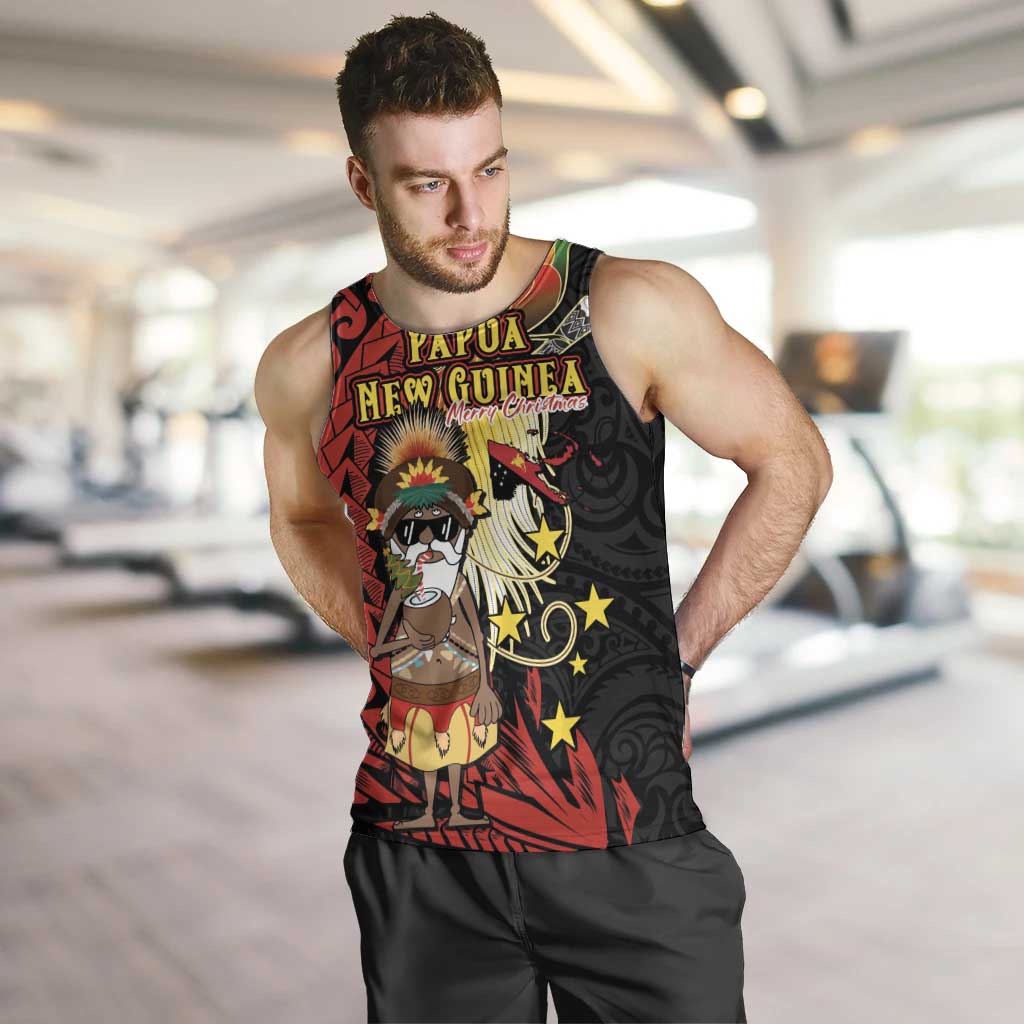 Papua New Guinea Christmas Men Tank Top Funny Melanesian Santa with Bird-of-paradise Tribal Style - Polynesian Pride