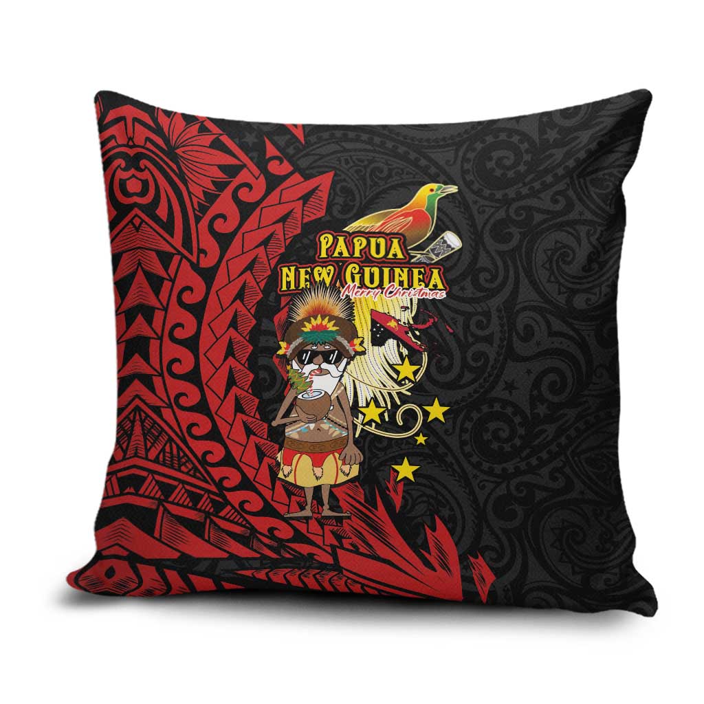 Papua New Guinea Christmas Pillow Cover Funny Melanesian Santa with Bird-of-paradise Tribal Style LT03 Black - Polynesian Pride