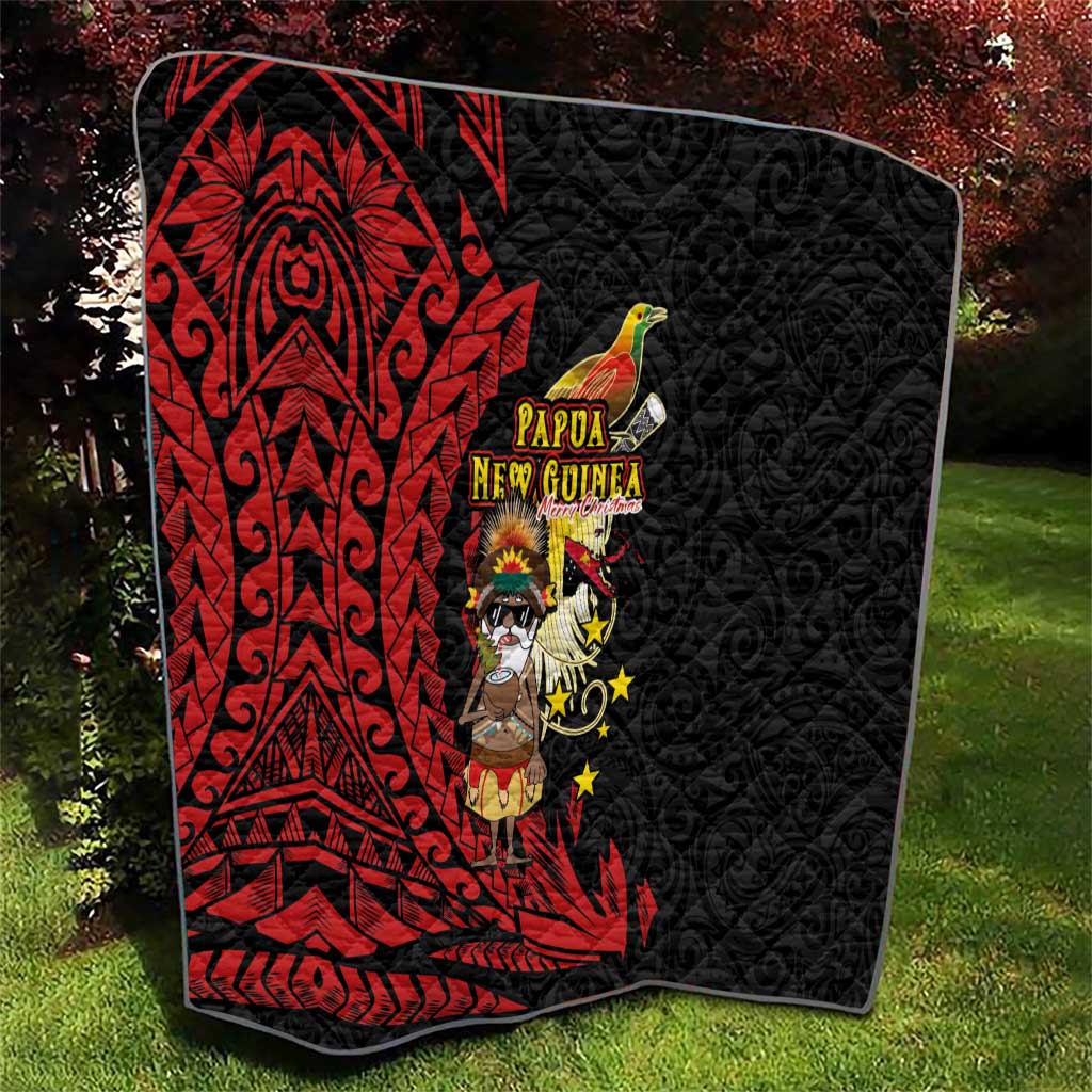 Papua New Guinea Christmas Quilt Funny Melanesian Santa with Bird-of-paradise Tribal Style - Polynesian Pride
