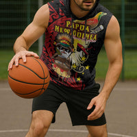 Papua New Guinea Christmas Sleeveless Hoodie Funny Melanesian Santa with Bird-of-paradise Tribal Style - Polynesian Pride