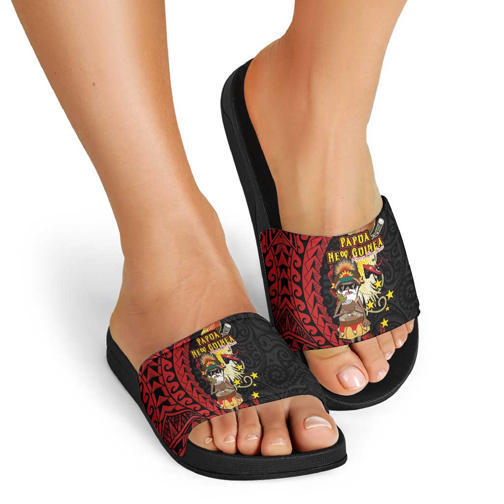 Papua New Guinea Christmas Slide Sandals Funny Melanesian Santa with Bird-of-paradise Tribal Style LT03 - Polynesian Pride