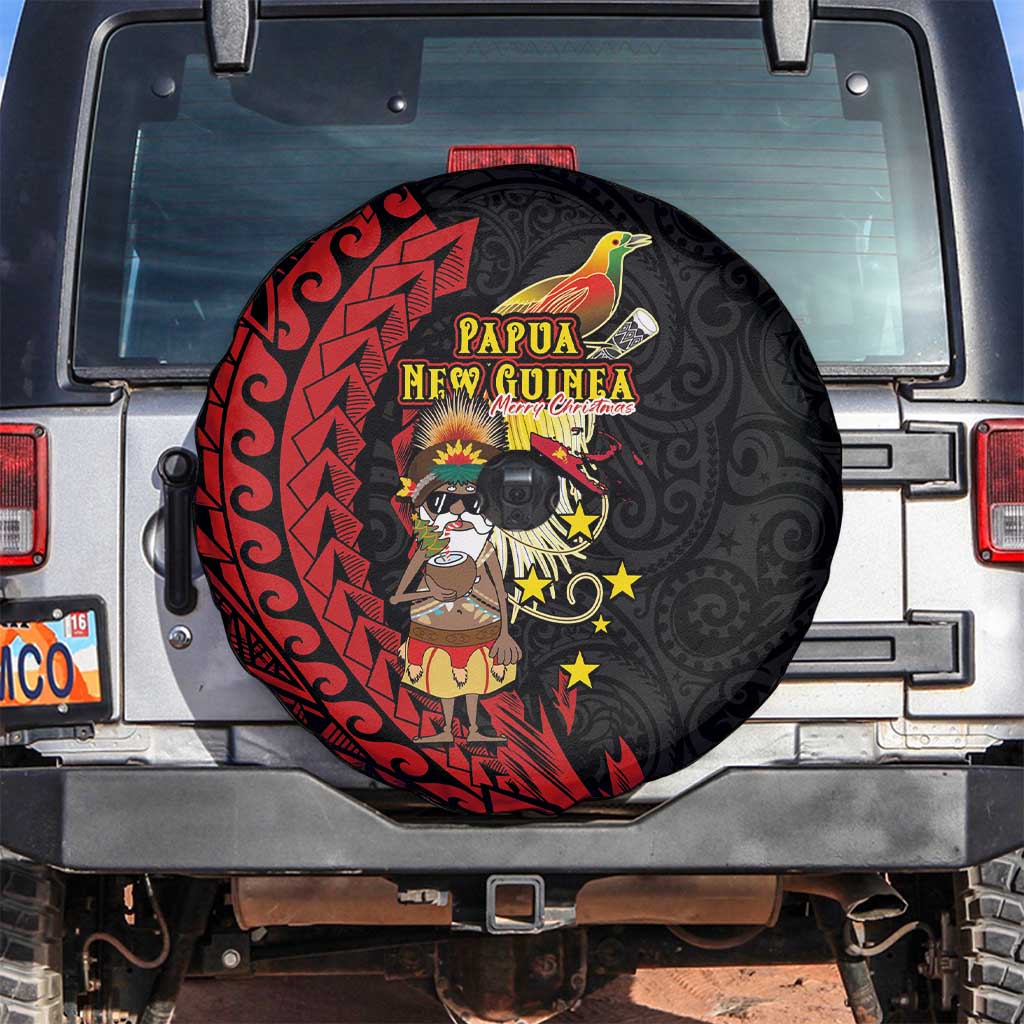 Papua New Guinea Christmas Spare Tire Cover Funny Melanesian Santa with Bird-of-paradise Tribal Style - Polynesian Pride