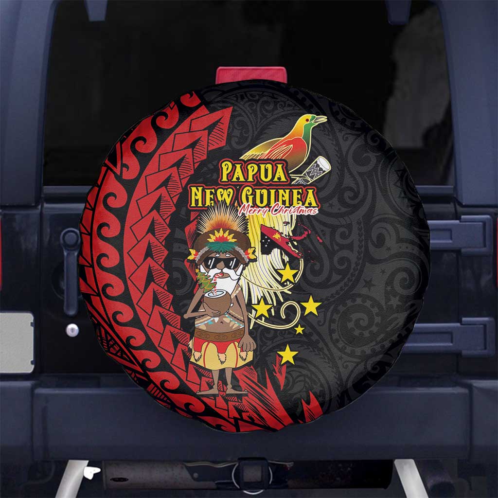 Papua New Guinea Christmas Spare Tire Cover Funny Melanesian Santa with Bird-of-paradise Tribal Style - Polynesian Pride