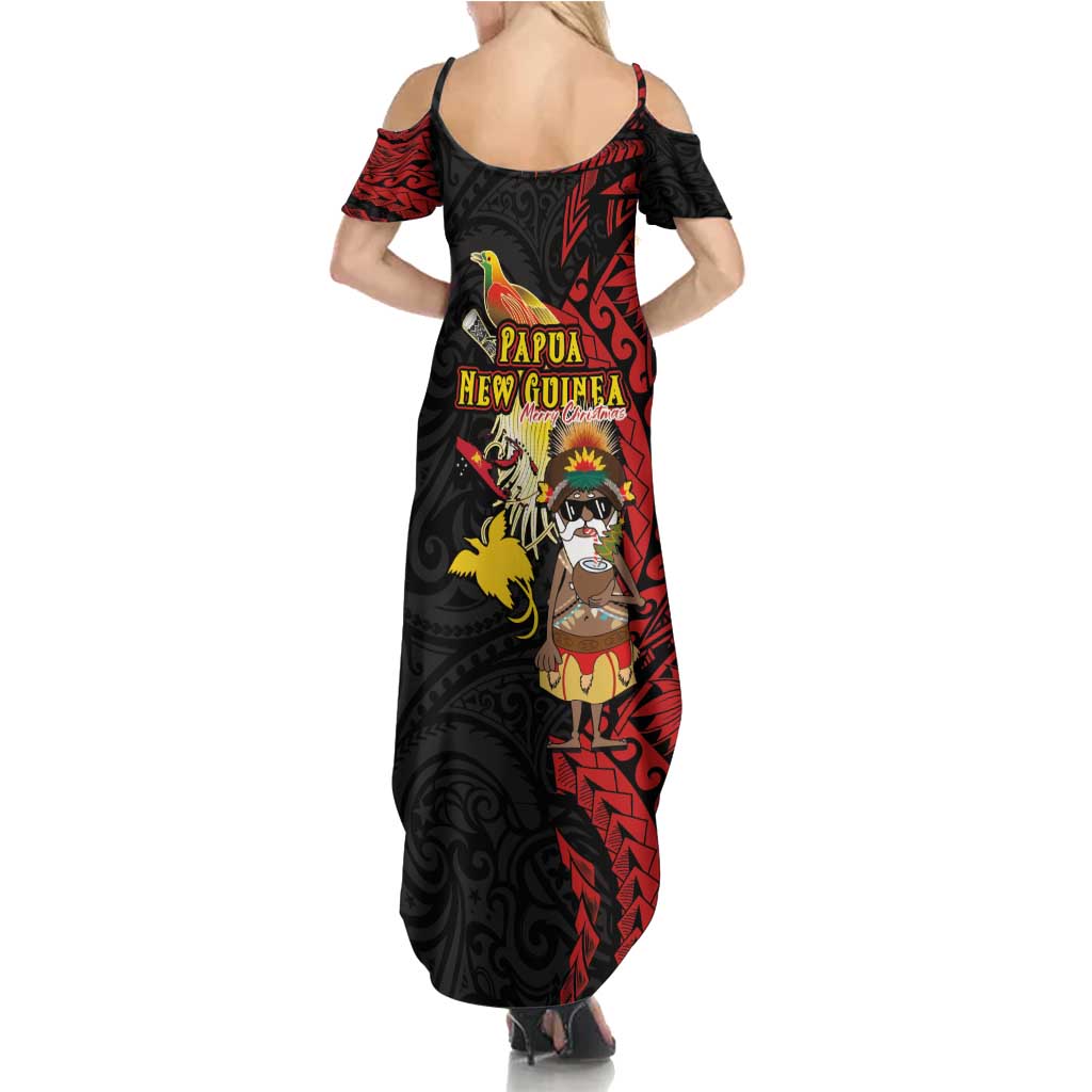 Papua New Guinea Christmas Summer Maxi Dress Funny Melanesian Santa with Bird-of-paradise Tribal Style - Polynesian Pride