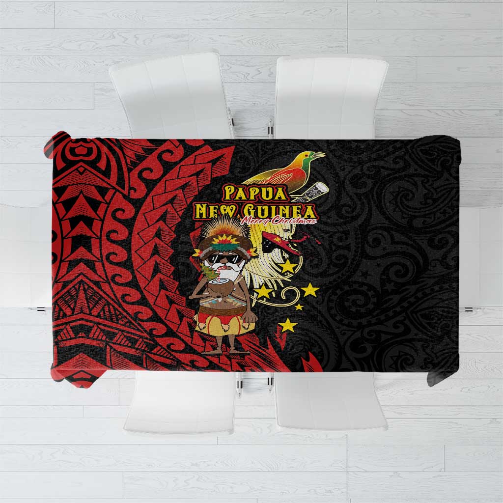 Papua New Guinea Christmas Tablecloth Funny Melanesian Santa with Bird-of-paradise Tribal Style - Polynesian Pride
