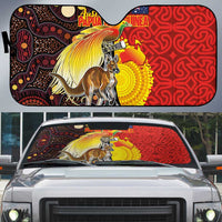 Australia and Papua New Guinea Together Auto Sun Shade Bird-of-paradise and Kangaroo with Oro Tapa and Aboriginal Art Motifs - Polynesian Pride