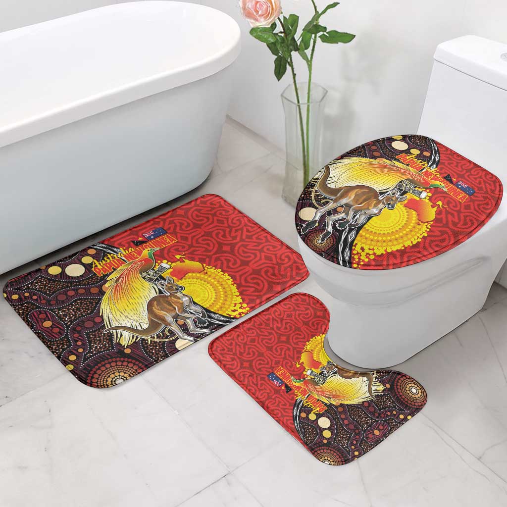 Australia and Papua New Guinea Together Bathroom Set Bird-of-paradise and Kangaroo with Oro Tapa and Aboriginal Art Motifs - Polynesian Pride
