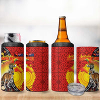 Australia and Papua New Guinea Together 4 in 1 Can Cooler Tumbler Bird-of-paradise and Kangaroo with Oro Tapa and Aboriginal Art Motifs - Polynesian Pride