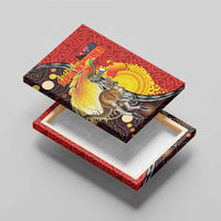 Australia and Papua New Guinea Together Canvas Wall Art Bird-of-paradise and Kangaroo with Oro Tapa and Aboriginal Art Motifs - Polynesian Pride