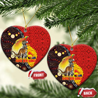 Australia and Papua New Guinea Together Ceramic Ornament Bird-of-paradise and Kangaroo with Oro Tapa and Aboriginal Art Motifs - Polynesian Pride