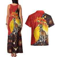 Australia and Papua New Guinea Together Couples Matching Tank Maxi Dress and Hawaiian Shirt Bird-of-paradise and Kangaroo with Oro Tapa and Aboriginal Art Motifs - Polynesian Pride