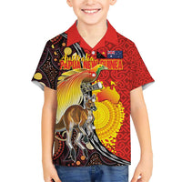 Australia and Papua New Guinea Together Family Matching Short Sleeve Bodycon Dress and Hawaiian Shirt Bird-of-paradise and Kangaroo with Oro Tapa and Aboriginal Art Motifs - Polynesian Pride
