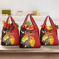 Australia and Papua New Guinea Together Grocery Bag Bird-of-paradise and Kangaroo with Oro Tapa and Aboriginal Art Motifs - Polynesian Pride