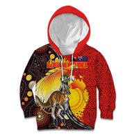 Australia and Papua New Guinea Together Kid Hoodie Bird-of-paradise and Kangaroo with Oro Tapa and Aboriginal Art Motifs - Polynesian Pride