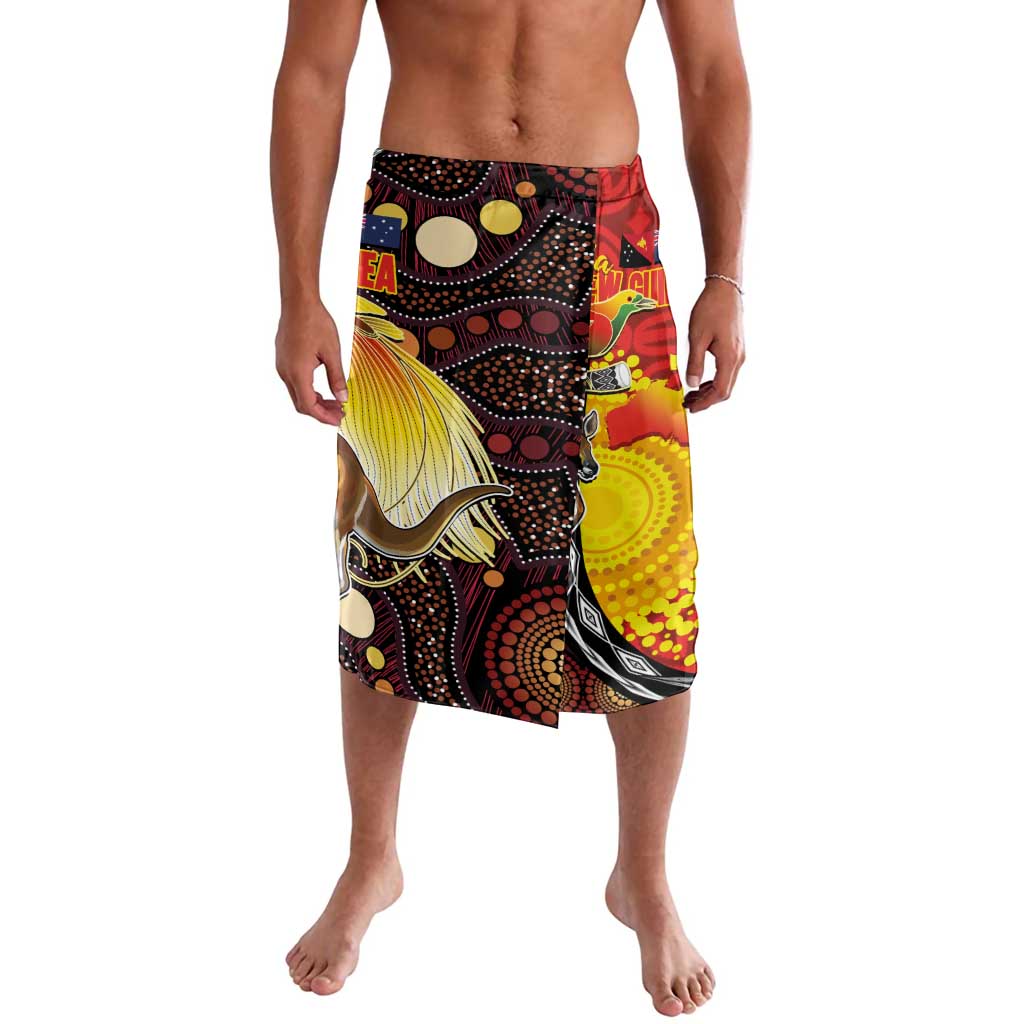 Australia and Papua New Guinea Together Lavalava Bird-of-paradise and Kangaroo with Oro Tapa and Aboriginal Art Motifs - Polynesian Pride