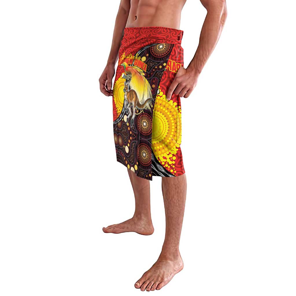 Australia and Papua New Guinea Together Lavalava Bird-of-paradise and Kangaroo with Oro Tapa and Aboriginal Art Motifs - Polynesian Pride