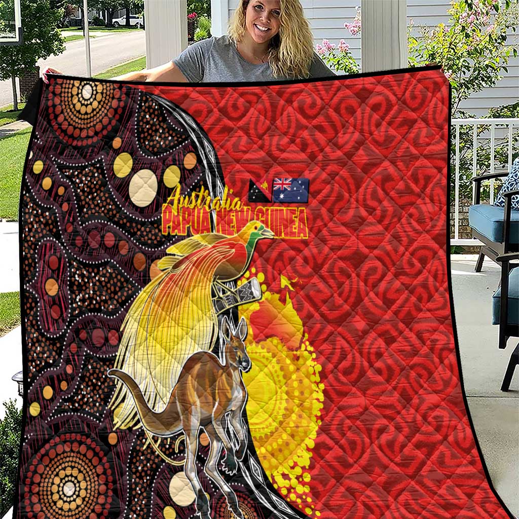 Australia and Papua New Guinea Together Quilt Bird-of-paradise and Kangaroo with Oro Tapa and Aboriginal Art Motifs - Polynesian Pride