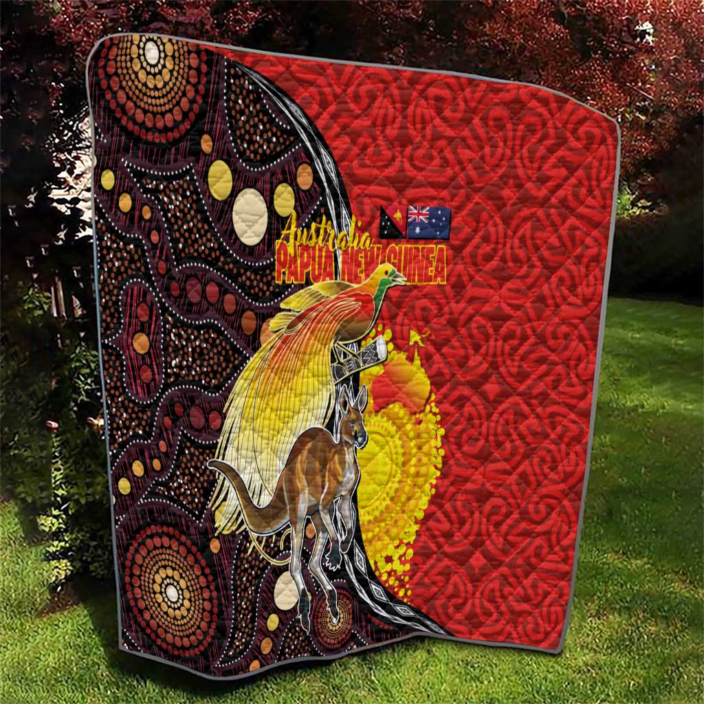 Australia and Papua New Guinea Together Quilt Bird-of-paradise and Kangaroo with Oro Tapa and Aboriginal Art Motifs - Polynesian Pride