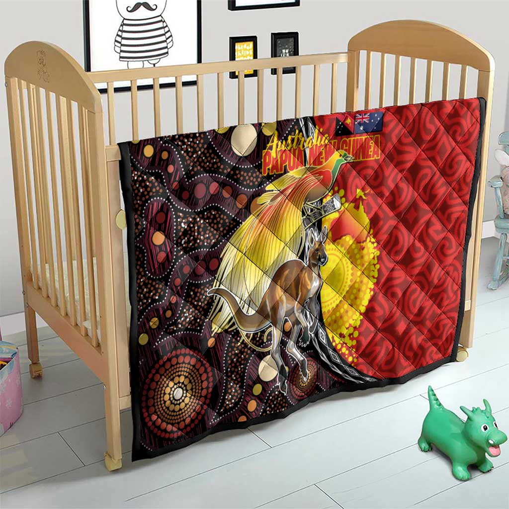 Australia and Papua New Guinea Together Quilt Bird-of-paradise and Kangaroo with Oro Tapa and Aboriginal Art Motifs - Polynesian Pride