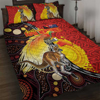 Australia and Papua New Guinea Together Quilt Bed Set Bird-of-paradise and Kangaroo with Oro Tapa and Aboriginal Art Motifs - Polynesian Pride