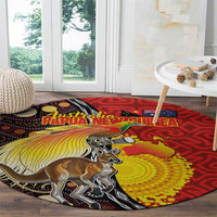 Australia and Papua New Guinea Together Round Carpet Bird-of-paradise and Kangaroo with Oro Tapa and Aboriginal Art Motifs - Polynesian Pride