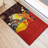 Australia and Papua New Guinea Together Rubber Doormat Bird-of-paradise and Kangaroo with Oro Tapa and Aboriginal Art Motifs - Polynesian Pride