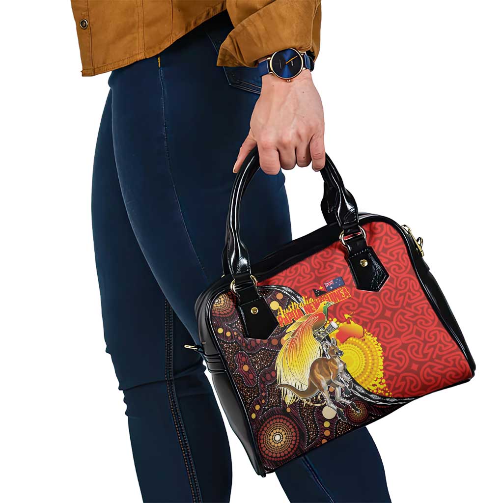 Australia and Papua New Guinea Together Shoulder Handbag Bird-of-paradise and Kangaroo with Oro Tapa and Aboriginal Art Motifs - Polynesian Pride