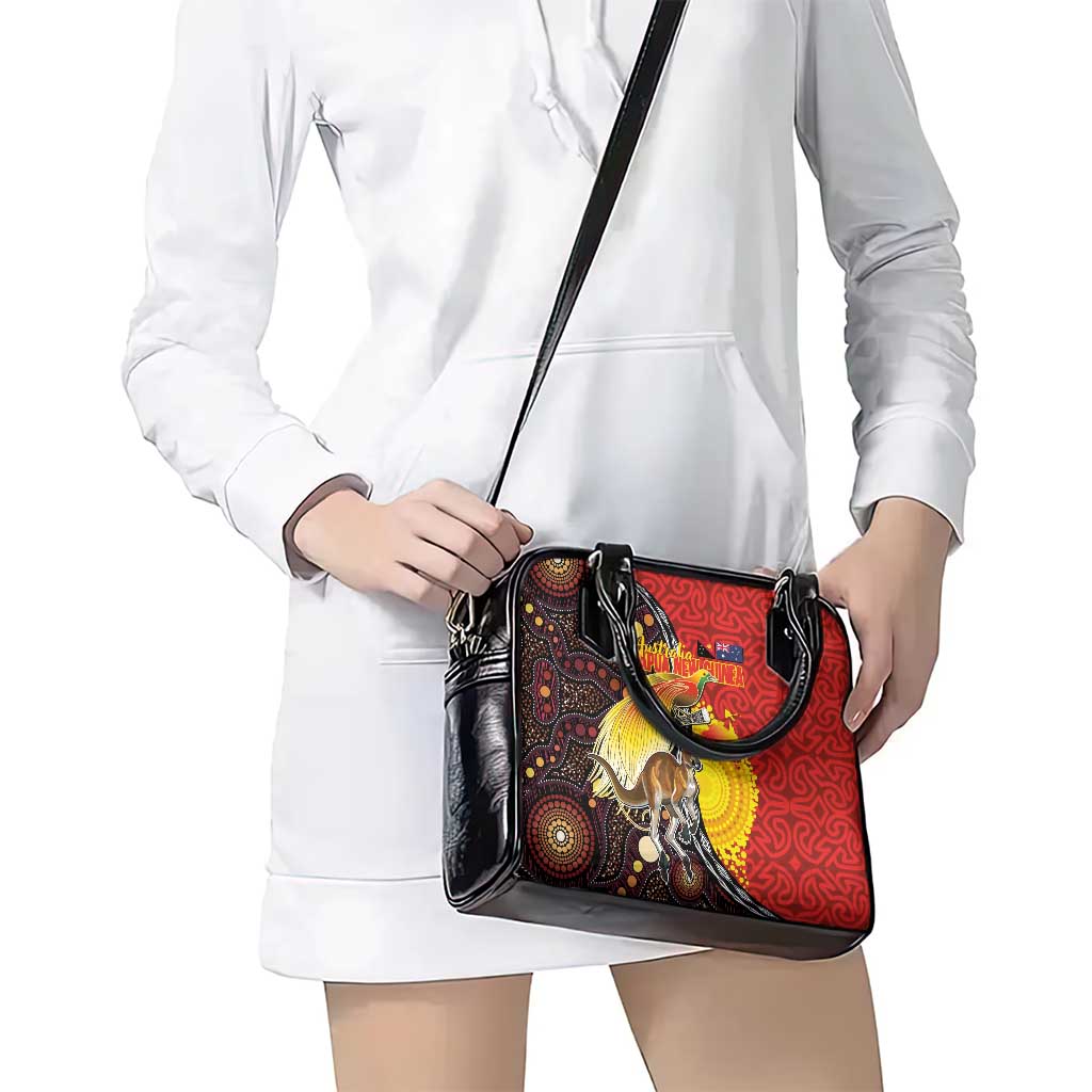 Australia and Papua New Guinea Together Shoulder Handbag Bird-of-paradise and Kangaroo with Oro Tapa and Aboriginal Art Motifs - Polynesian Pride