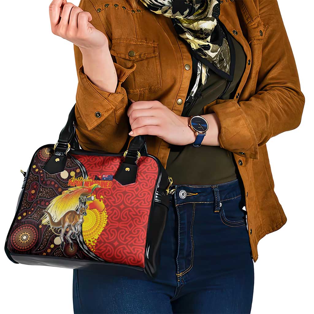 Australia and Papua New Guinea Together Shoulder Handbag Bird-of-paradise and Kangaroo with Oro Tapa and Aboriginal Art Motifs - Polynesian Pride