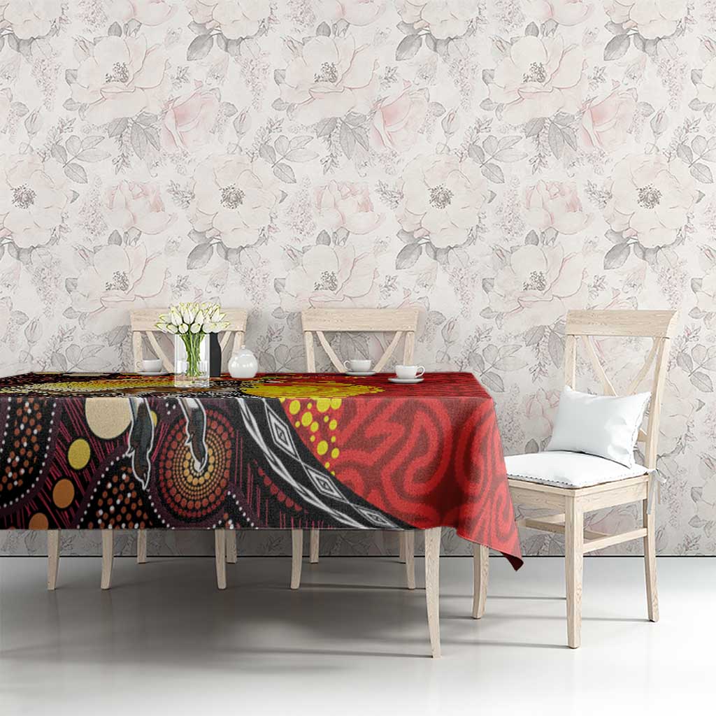 Australia and Papua New Guinea Together Tablecloth Bird-of-paradise and Kangaroo with Oro Tapa and Aboriginal Art Motifs - Polynesian Pride