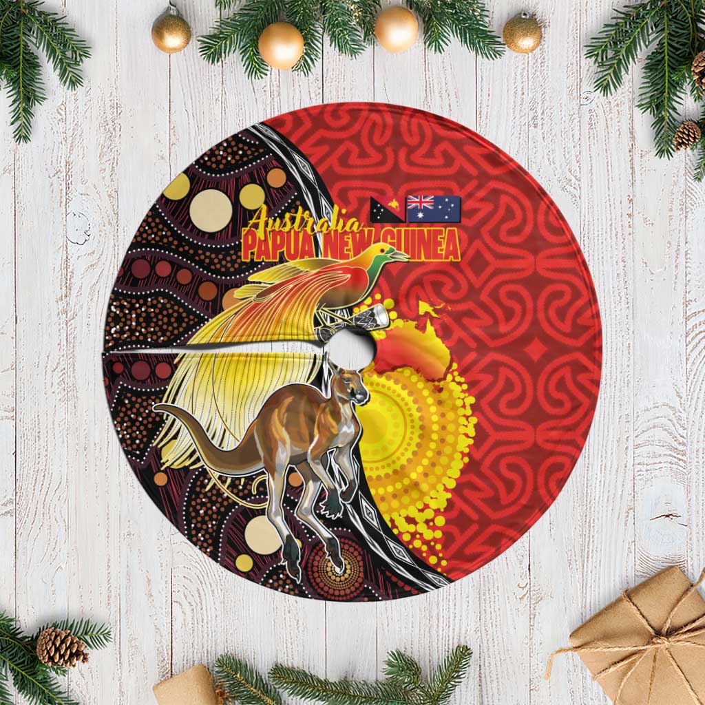 Australia and Papua New Guinea Together Tree Skirt Bird-of-paradise and Kangaroo with Oro Tapa and Aboriginal Art Motifs - Polynesian Pride