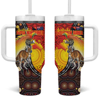 Australia and Papua New Guinea Together Tumbler With Handle Bird-of-paradise and Kangaroo with Oro Tapa and Aboriginal Art Motifs LT03 One Size: 40 oz Black - Polynesian Pride