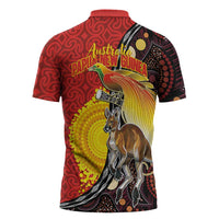 Australia and Papua New Guinea Together Zipper Polo Shirt Bird-of-paradise and Kangaroo with Oro Tapa and Aboriginal Art Motifs - Polynesian Pride