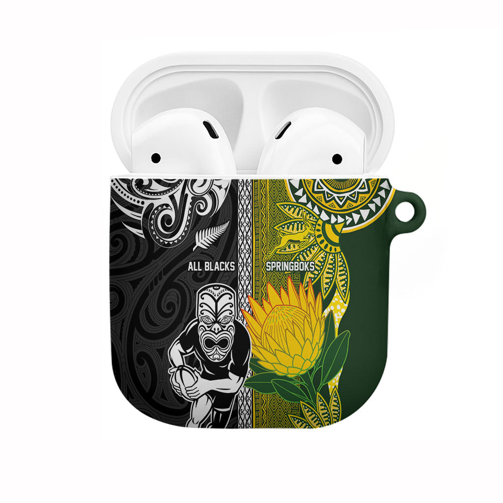 Rugby New Zealand and South Africa AirPods Case Greatest Rivalry Silver Fern and Antelope