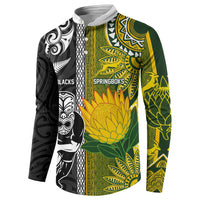 Custom Rugby New Zealand and South Africa Button Sweatshirt Greatest Rivalry Silver Fern and Antelope